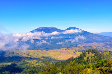 Landscape view of Mount Raung seen from of Mount Ijen, Banyuwangi, East Java, Indonesia.