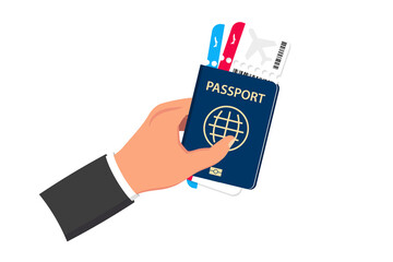 Boarding pass flat design. Passport with airplane tickets. The concept of air transportation, international tourism. Travel passport with flight tickets. Tourism and traveling by air plane