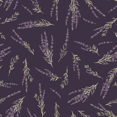 Beautiful vector seamless floral provence pattern with watercolor hand drawn gentle lavander flowers. Stock illustration.