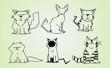 set of geometric cartoon cats