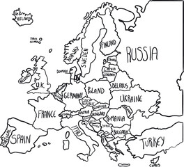 Fototapeta na wymiar hand drawn map illustration of europe