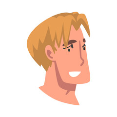Man Head with Smiling Facial Expression Side View Vector Illustration