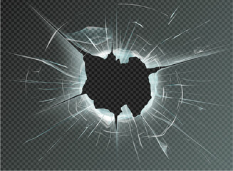 hole broken glass on transparent background