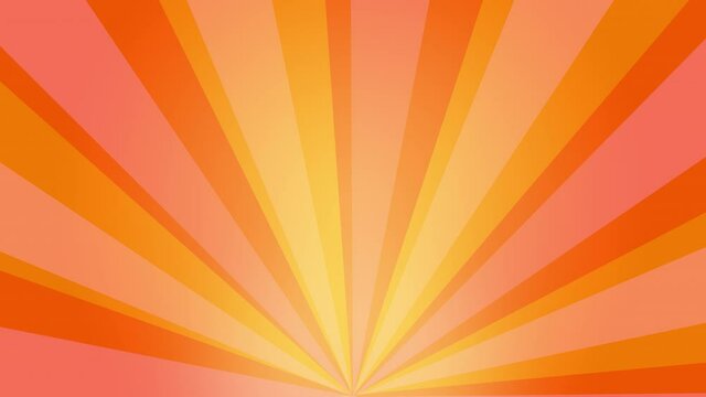 Loopable: Yellow-orange sunburst, radial sun rays from bottom, stripe background rotation.