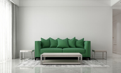 The living room interior and green sofa furniture mock up decoration and white wall pattern...
