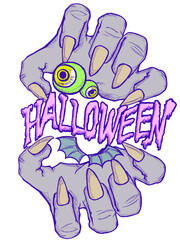 怪物の手をモチーフにしたハロウィーンのロゴデザインのイラスト