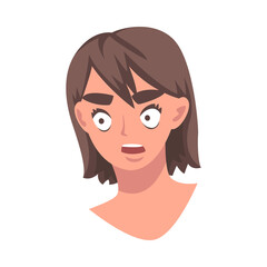 Woman Head with Amazed Look Gasping as Facial Expression Vector Illustration