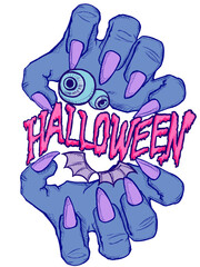 怪物の手をモチーフにしたハロウィーンのロゴデザインのイラスト