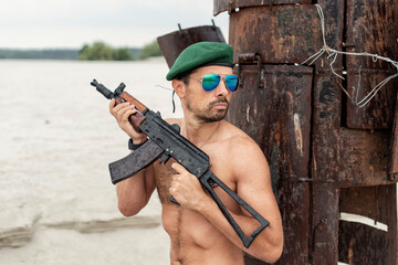 A man with a weapon in a military conflict