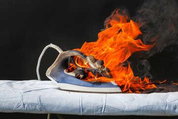 Iron in flames of fire, faulty wiring, cause of fire