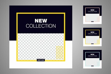 New set of editable minimal banner templates. Suitable for social media posts and web or internet ads. Vector illustration with photo college.