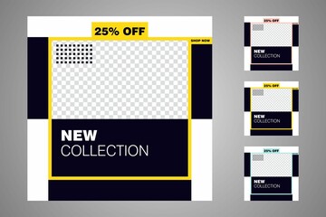 New set of editable minimal banner templates. Suitable for social media posts and web or internet ads. Vector illustration with photo college.