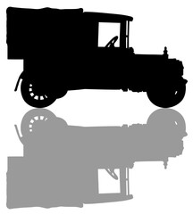 The black silhouette of a vintage lorry truck a gray shadow - 455518362