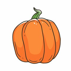 Orange common pumpkin in simple cartoon doodle style. Vector illustration.