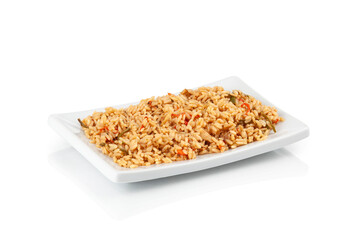 Fototapeta na wymiar Portion plate of fried rice on white background. Asian food