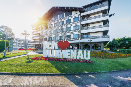 Blumenau City Sign in front of Blumenau City Hall (Prefeitura Municipal de Blumenau) - Blumenau, Santa Catarina, Brazil