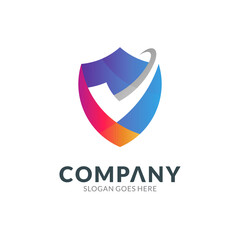 Logo design template of shield combination with check mark