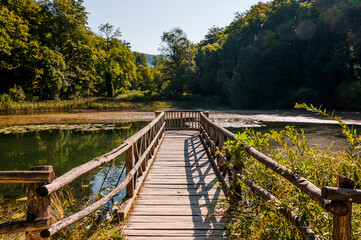 Arlesheim, Ermitage, Weiher, Seerose, See, Holzsteg, Baselland, Waldweg, Wanderweg, Spazierweg,...