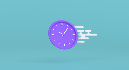 Analog clock on isolated background, concept of time, quick, fast, modern minimal style. 3d rendering