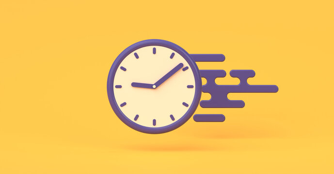 Analog clock on isolated background, concept of time, quick, fast, modern minimal style. 3d rendering