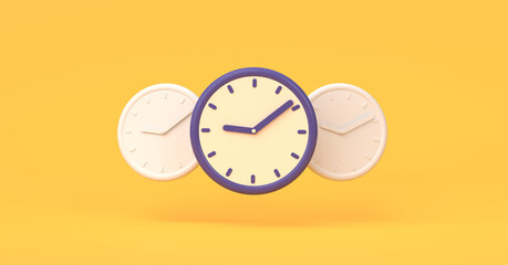 Analog clock on isolated background, concept of time, modern minimal style. 3d rendering