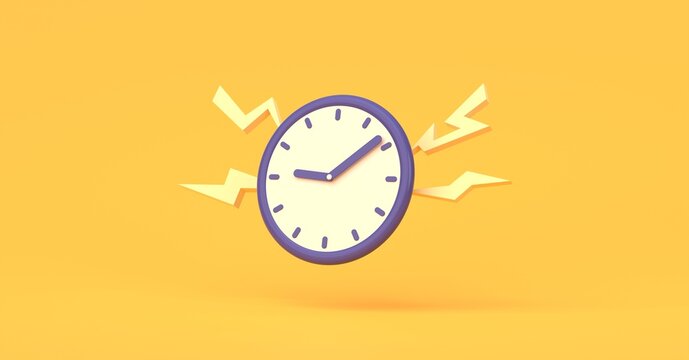 Analog clock on isolated background, concept of time, alert, ringing, modern minimal style. 3d rendering