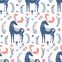 Scandinavian deer seamless pattern folk forest animal background