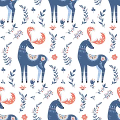 Wallpaper murals Forest animals Scandinavian deer seamless pattern folk forest animal background