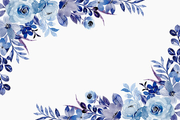 Blue floral spring background with watercolor - obrazy, fototapety, plakaty