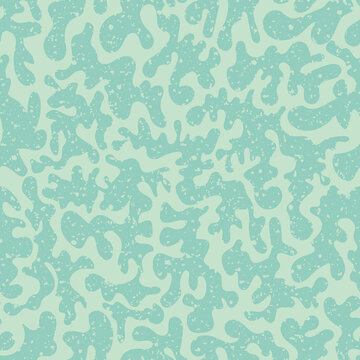 Vermicular vector seamless pattern background. Historical style backdrop in monochrome pastel teal blue with abstract coral shapes and terrazzo blend. Rennaissance effect texture repeat for wellness