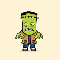 Cute Zombie frankenstein halloween character Free Vector