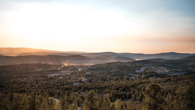Landscape with a view of the mountains and forest in the Chelyabinsk region near the city of Karabash
