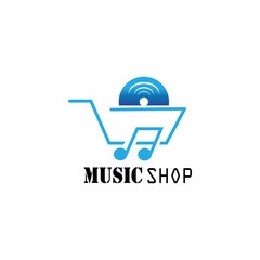 music shop logo illustration trolley design template