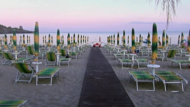 View of a beach club at sunset. Lido.
