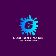 letter E logo design with flat blue color style