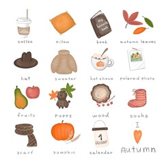 Autumn mood icons set illustration 