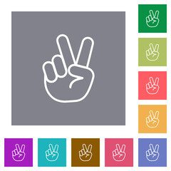 Fototapeta premium Victory sign hand gesture square flat icons