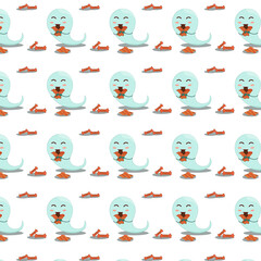 seamless pattern of contented little halloween ghost eating candy in color wrapping