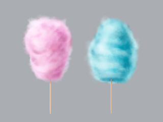 Cotton candy pink blue sweet clowd. Realistic vector