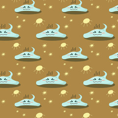 seamless pattern of happy ghosts basking in the warm sun