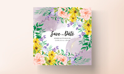 Beautiful roses and wildflowers wedding invitation card