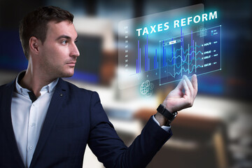 Business, Technology, Internet and network concept. Young businessman working on a virtual screen...