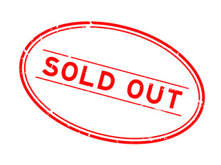 Grunge red sold out word oval rubber seal stamp on white background