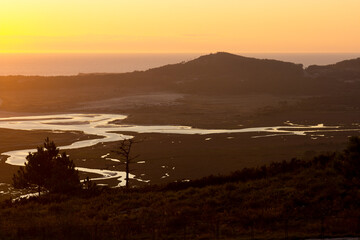 Mouth of the Artes River in the Atlantic Ocean in Galicia.