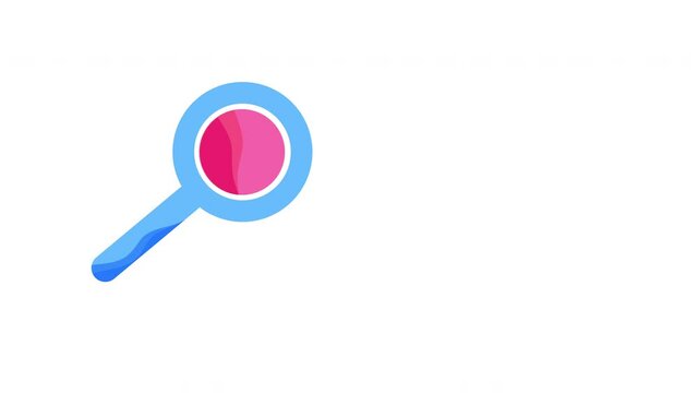 4k video of cartoon style magnifying glass symbol.