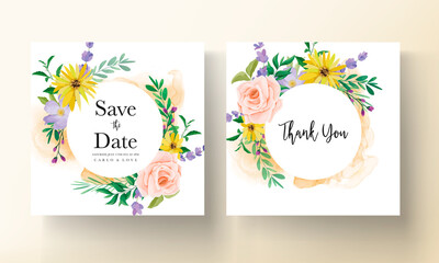 Beautiful roses and wildflowers wedding invitation card