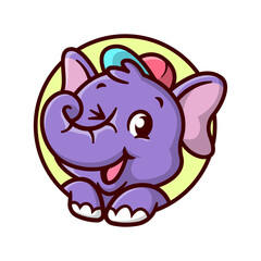 Cute elephant is smiling and wearing a cap cartoon mascot.