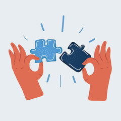 Vector illustration of Missing piece of jigsaw and puzzle in human hands.