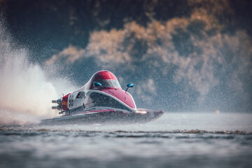 fast ship on lake