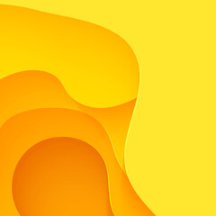 Abstract yellow background in paper cut art. 3d orange liquid wavy form with shadow in minimalist style. Simple layout design for advertising poster brochure or flyer. Vector card illustration